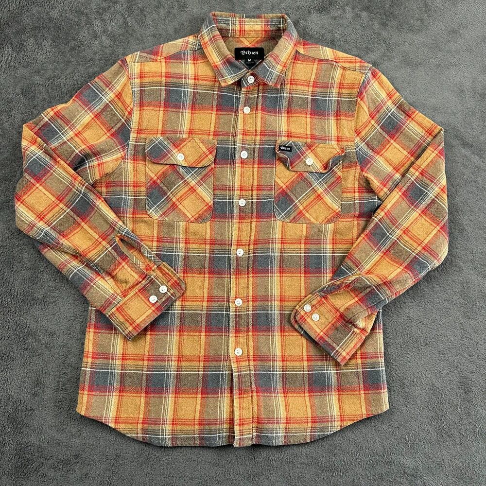 Brixton Rugged Cotton Flannel Men’s Medium Brown Red Long Sleeve Plaid Skate